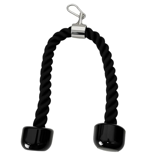 Heavy Tricep Rope Cable Machine Accessories Nylon Tricep Rope for LAT Pull Down Pulley System Attachment, for Home Gym Weight Fitness with Carabiner - color: Black