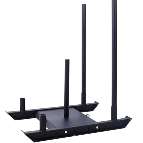 Weight Sled Training Sled with Push Poles & Harness, Adjustable Power Compatible with 1-inch & 2-inch Plates, Strength Training Sleds for Athletic Performance - color: Black