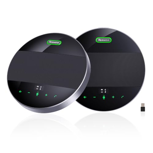 Tenveo MagiCall-EX Bluetooth Conference Speakerphone, Daisy Chain Expandable for up to 30 Attendees, 360° Voice Pickup, AI Noise Cancelling, USB/Bluetooth Wireless Speaker for Meetings & Large Rooms - color: Cosmic Black