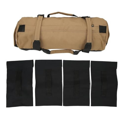 Multi-Purpose Fitness Sandbag with Filler Bags and 6 Handles, Oxford Fabric Training Weight Bag, for Indoor Gym - color: Khaki