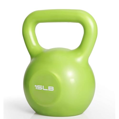 Home Gym Strength Training 15lbs Kettlebell Weight Set for Women, Vinyl Coated for Workout Weight Lifting Equipment, Comfortable Grip Wide Handle Weights
