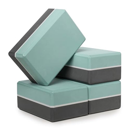 4" Striped Yoga Block, 4 Pack Bulk EVA Foam Yoga Blocks, Firm and Supportive Yoga Brick, Balance Foam for Stretching, Pilates, and Workout, 4" x 6" x 9"