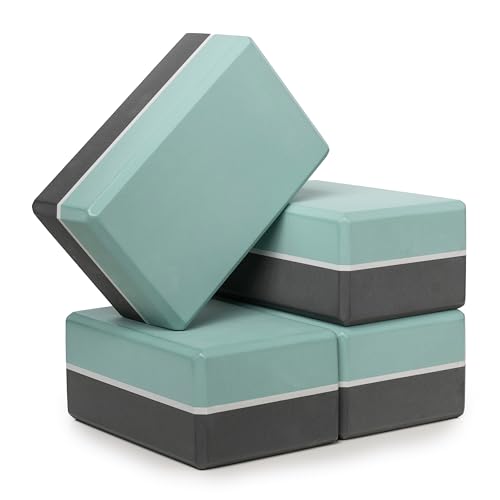 4" Striped Yoga Block, 4 Pack Bulk EVA Foam Yoga Blocks, Firm and Supportive Yoga Brick, Balance Foam for Stretching, Pilates, and Workout, 4" x 6" x 9"