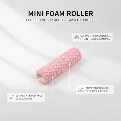 Mini Foam Roller, Textured PVC Surface for Targeted Pressure, Compact 10.2 Inch Design for Travel and Gym Bags (1 PC)