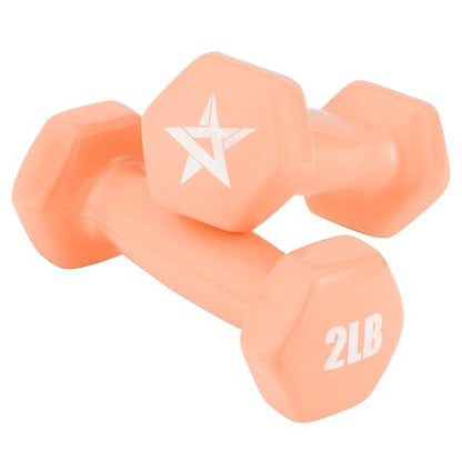 Yes4All Vinyl Hexagon Dumbbell - Dumbbells Set of 2 Hand Weights for Home Gym & Strength Training (2-15 lbs Weight Options) - color: A. 2 lbs - Peach Puzz - Pair