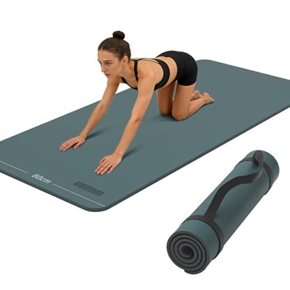 Wide Yoga Mat-80cm Non Slip Extra Thick 1/3'' Fitness Exercise Mat TPE Material High Resiliency Hot Yoga Mats(72“L x 32"W) With Carry Strap for Women Yoga Pilates, Home Floor Workout - color: Dark Green