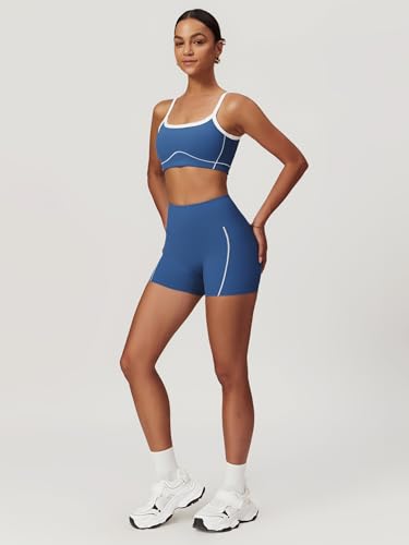 Two Piece Women Workout Sets Color Block Sports Bra and Scrunch Butt Lifting Shorts Gym Yoga Active Wear Outfits
