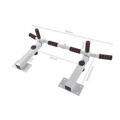 Wall Mounted Pull Up Bar Chin Up bar Multifunctional Adjustable Dip Station for Indoor Home Gym Workout, Power Tower Set Training Equipment Fitness Dip Stand Supports to 440 Lbs (White)