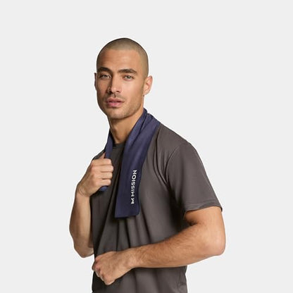 MISSION On-The-Go Cooling Towel - Soft, Lightweight Fabric - Cools Up to 2 Hours - UPF 50 Sun Protection - Machine Washable (Navy) - color: Navy