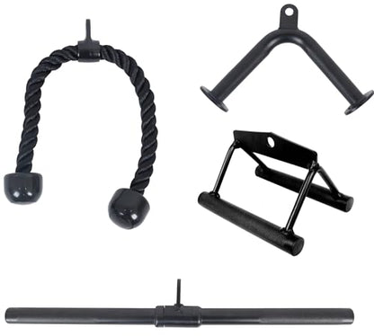 Fitvids Cable Attachment Set 800LB LoadCapacity Tricep Rope, Row Handle, StraightBar, V Bar Commercial Grade Cable MachineAccessories for Home Gym Workouts - size: 4-Piece Set-Charcoal