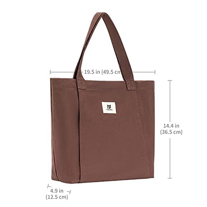 Moyaqi Canvas Tote Bag with Yoga Mat Carrier Pocket Carryall Shoulder Bag for Office, Workout, Pilates, Travel, Beach and Gym - color: Brown