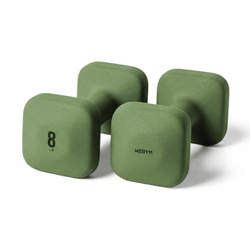WeGym SafeGrip Square Dumbbells with Anti Slip Handles, Aesthetic Free Weights for Home Workouts, Stable Design Prevents Rolling during Floor Exercises - color: Forest, style: 8LB Pair
