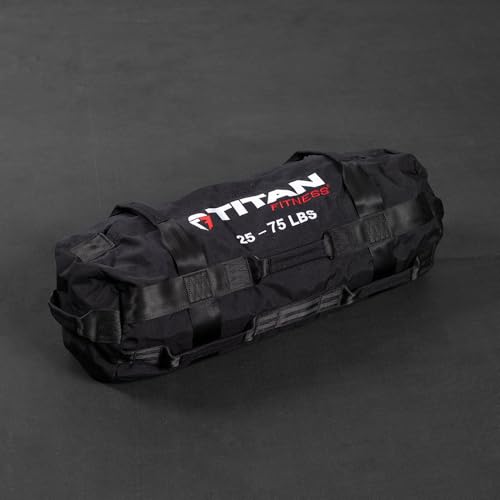 Titan Fitness 25-75 LB PRO Strongman Sandbags, Double Layer, 1050D Cordura, Black, Carry Home Gym Training
