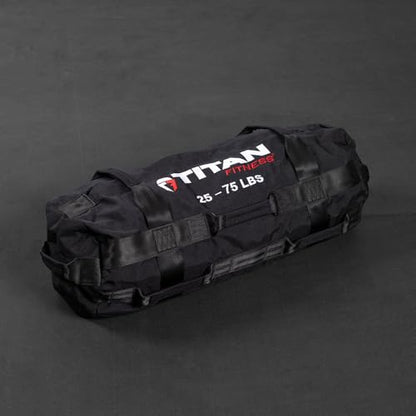 Titan Fitness 25-75 LB PRO Strongman Sandbags, Double Layer, 1050D Cordura, Black, Carry Home Gym Training