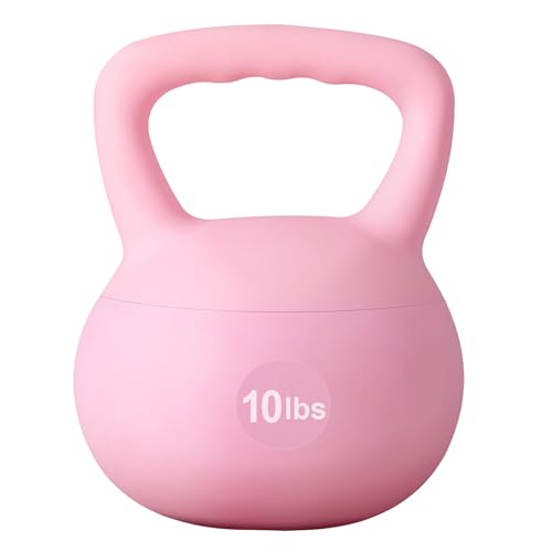 SogesPower Soft Kettlebells, Iron Sand Filled Strength Training Weights, Shock-Proof with Wide-Grip Handle, Fitness Kettlebells for Home Gym - color: 10LBS-Pink