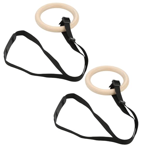 1 Pair of Adjustable Buckle Straps, 330-Pound Wooden Belt Gymnastics Rings, Pull-Up Training Rings, Suitable for Fitness