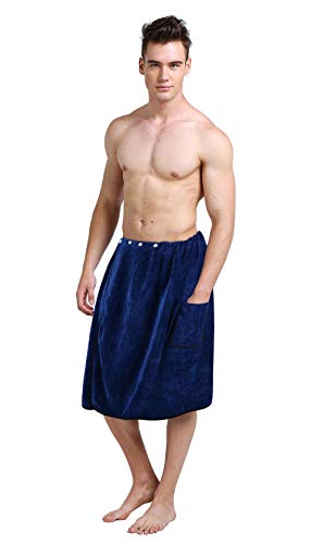 SINLAND Mens Bath Towel Wrap for Sauna Shower, Navy Blue, 24x63In - color: Navy Blue
