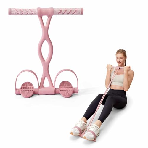 YOTTOY Pedal Resistance Band, Thick Elastic Tension Rope with Handles, Sit-Up Pull Rope Fitness Equipment for Leg, Arm, Abs, Waist, Home Gym & Yoga Training - color: Pink