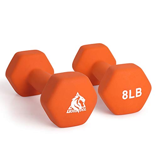 LIONSCOOL Set of 2 Neoprene Coated Dumbbell Hand Weights, Anti-Slip and Anti-Roll Hex Dumbbells in Pair for Strength Training, Resistance Training - style: Orange 8lb Pair
