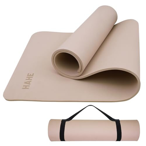 HAHE Yoga Mat Thick (8MM,1/3"), Eco-Friendly POE Non Slip Yoga Mat, High Rebound & Shock Absorption, Anti-Tear & Sweat-Resistant for Yoga, Fitness, Home, Workouts, Large Pilates Mats 72"x24" with Carrying Strap - color: Milk-Coffee