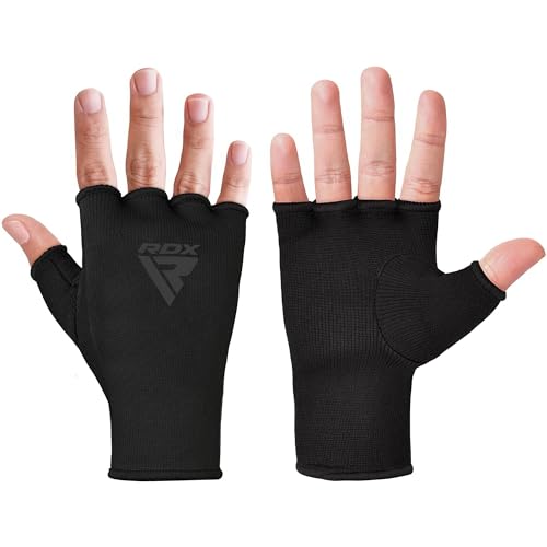 RDX Boxing Hand Wraps Inner Gloves Men Women, Half Finger Elasticated Bandages, Under Mitts Fist Protection, Muay Thai, Kickboxing, MMA, Martial Arts Speed Bag Punching Training - color: Full Black, size: Medium