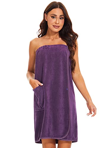 Knuffnee Women Bath Towel Robe Spa Body Wrap Shower Bathrobe Adjustable Snap Closure - color: Purple, size: Small-Medium