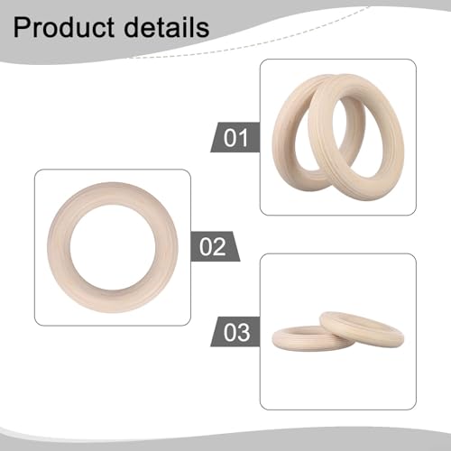 2pcs Wood Gymnastics Rings,Solid Training Rings for Home Fitness and Workouts, Non-Slip Sweat-Absorbent Pull-Up Rings with Adjustable Straps for Strength Training and Gymnastics(25mm 19cm)