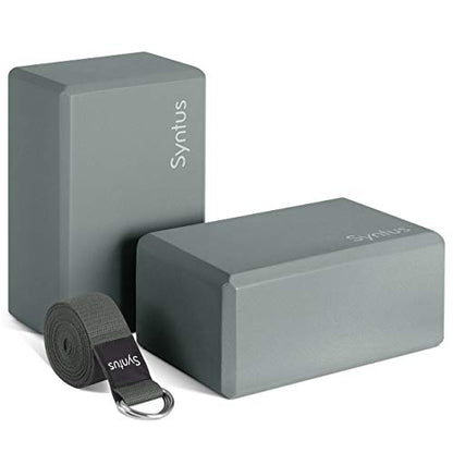 Syntus Yoga Block and Yoga Strap Set, Soft Non-Slip Yoga Blocks 9×6×4 inches, 8FT Metal D-Ring Strap for Yoga, General Fitness, Pilates, Stretching and Toning - color: Grey
