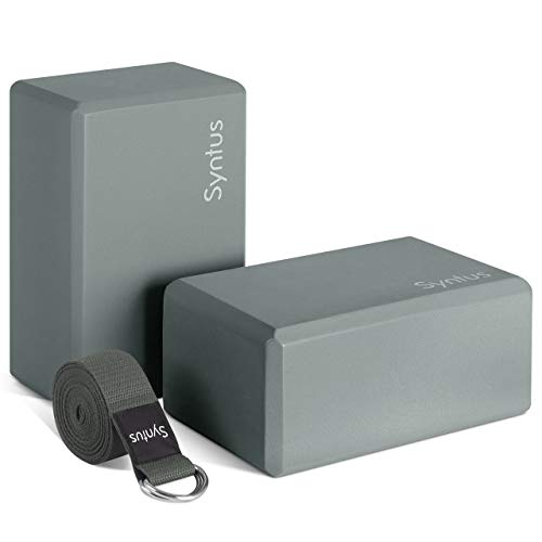 Syntus Yoga Block & Strap Set for Fitness, Pilates, Stretching and Toning - color: Grey
