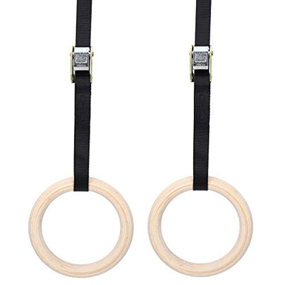 Topyond Wood Gymnastic Rings with Adjustable Straps, Olympic Rings 25mm for Gym, Workout, Exercise, Outdoor Training, Quick Install Carabiner, Can Hold up to 220lbs, 14.8 Ft. Strap
