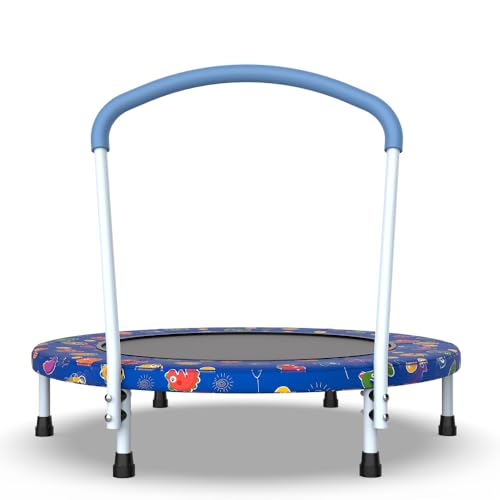 Kids Trampoline with Handle for Toddlers 1 Year and Up, Indoor Outdoor Mini Rebounder with Safety Enclosure, Fun Exercise for Balance and Coordination