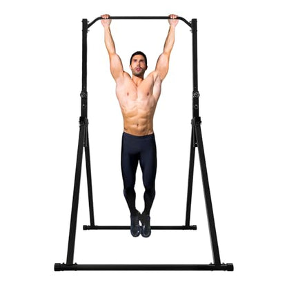 Foldable Pull Up Bar Stand, 440LBS Capacity Multifunction Triangular Structure Pull Up Station Home Gym Strength Training Workout Equipment with Adjustable Height for Pull-Ups Dips Push-Ups & More
