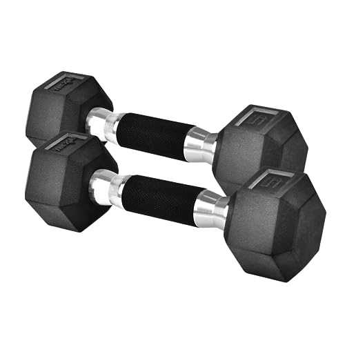 Yes4All Rubber Grip Encased Hex Dumbbells – Hand Weights With Anti-Slip 5-50 LBS Pair/Set