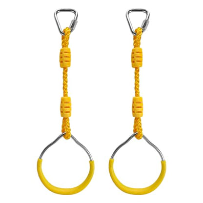 Multi-Color Ninja Rings & Monkey Bars - Adjustable Backyard Obstacle Course for Kids & Adults, Heavy-Duty Gymnastic Swing Rings, Ninjaline Slackline Training Kit (Yellow) - color: Yellow