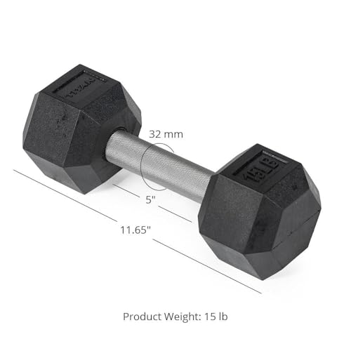 Titan Fitness Free Weights, Rubber Coated Hex Dumbbell, Straight Stainless Steel Handle, Strength Training, Full Body Workout - style: Fixed
