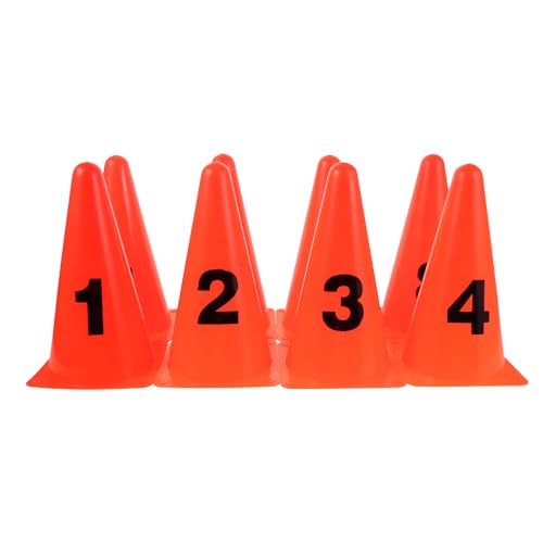 balacoo 8pcs Soccer Training Cones and Markers Set with Numbers 23cm Orange Disc Agility Cones for Speed Coordination Football Field Drills and Athletic Practice
