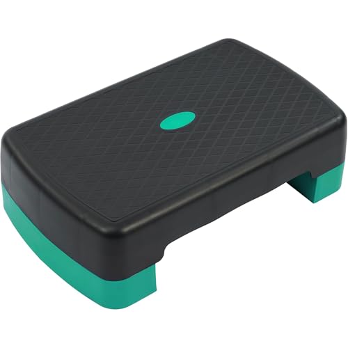 Fitvids Aerobic Step Platform Trainer with Adjustable 2-Level Risers, 400 Pound Weight Capacity – Non-Slip Exercise Stepper for Cardio, Strength, and Fitness Workouts, 18-Inch, Multiple Colors - color: Black and Green
