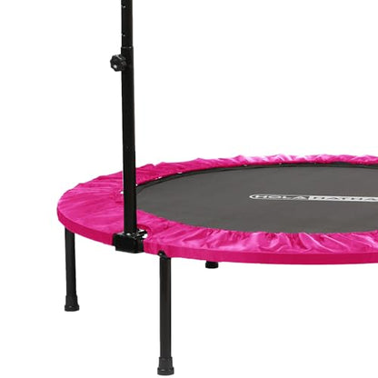 Foldable Mini Trampoline Home Gym Fitness Rebounder with 5 Level Adjustable Handle, Supportive 440 lb Capacity Workout Equipment, 40", Pink