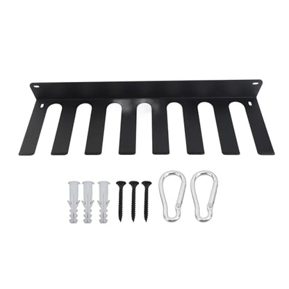 Gym Organizer Rack 8 Hook Wall Mounted Storage Hanger for Resistance Bands Barbell Jump Rope, Carbon Steel Home Gym Equipment Organizer with Anti - Slip Tilted Hooks
