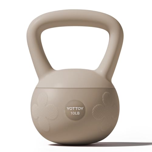 YOTTOY Soft Kettlebell for Home Workouts, Anti-Slip Wide Handle Strength Training Kettlebells, Cushioned Base for Safety - Ideal for Men, Women & Beginners - color: Brown, size: 10 LB