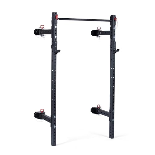Titan Fitness T-3 Series Wall Mounted Folding Power Rack, 82" Height x 21" Depth, Compact Space-Saving Rack, 2x3 11-Gauge Steel Uprights, Includes J-Hooks & Pull-Up Bar