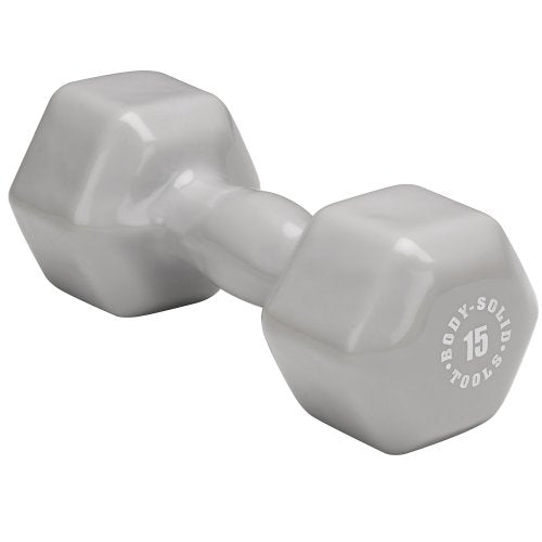 Body-Solid Tools Vinyl Dumbbell for Aerobic Training & Physical Therapy, Hand Weights for Women, Hex End Dumbbells - color: Gray, size: 15-Pound