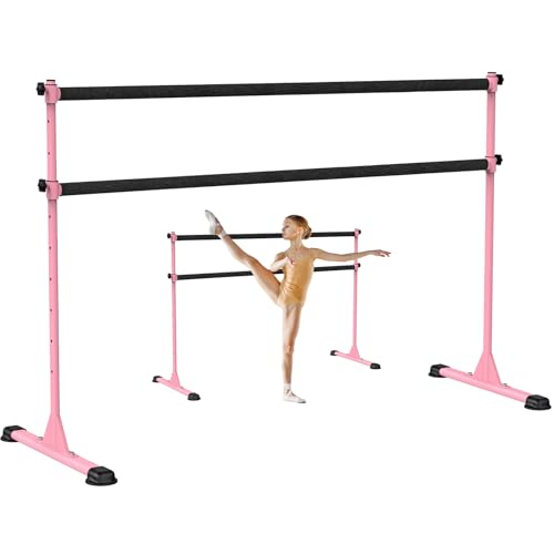 Dolibest Freestanding Ballet Bar, Height Adjustable Ballet Bar, Heavy Duty Dance Bar, with Non-Slip Rubber Pads, Enhanced Stability, Dance/Yoga/Fitness Stretching Bar, Ideal for Kids and Adults - color: Pink- 6ft Steel Cross Bar+ Black Cloth Cover