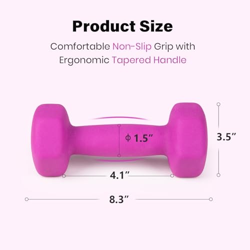 LIONSCOOL Set of 2 Neoprene Coated Dumbbell Hand Weights, Anti-Slip and Anti-Roll Hex Dumbbells in Pair for Strength Training, Resistance Training - style: Purple 3lb Pair