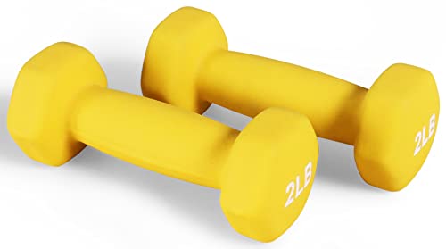 Fitvids Neoprene Dumbbell Hand Weights, Anti-Slip, Anti-roll, Hex Shape Colorful, Pair or Set with Stand - style: (2-Pound, Pair)