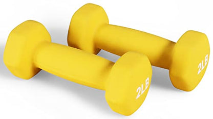 Fitvids Neoprene Dumbbell Hand Weights, Anti-Slip, Anti-roll, Hex Shape Colorful, Pair or Set with Stand - style: (2-Pound, Pair)
