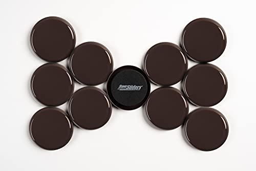 Super Sliders 2-1/2" Round Reusable Furniture Sliders for Carpet, Anti-Slip Protective Furniture Moving Pads for Beds, Sofas, Dressers, Set of 8, Brown