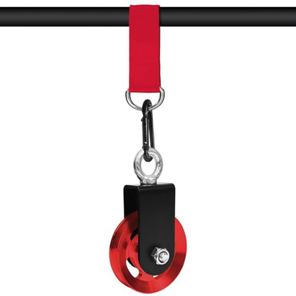 LFJ Aluminum Alloy Cable Pulley with Swing Strap Carabiner, 90mm Pulley Wheel for LAT Pulley System DIY Pull Down Attachment,Ladder Lift,Home Gym Equipment - color: Red-2Pack