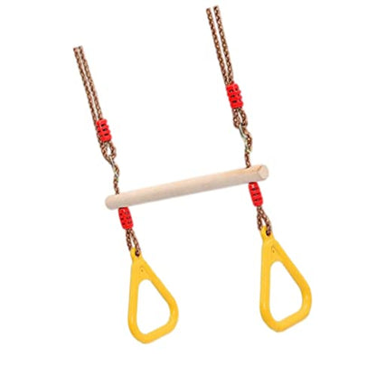 Trapeze Swing Bar Wooden Hanging Hoop Gymnastic Swing Rings with Adjustable Straps Yellow Trapeze for Kids