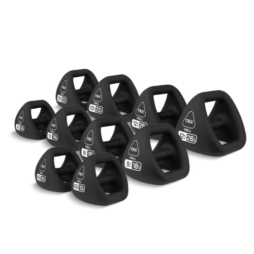 TRX YBell Neo Series 3-in-1 Kettlebell, Dumbbell and Push Up Bar Workout Equipment | Commercial Grade Neoprene Coated Surface | Perfect for Strength Training & Conditioning Workouts | Bundle - size: 180lbs 10-Pack